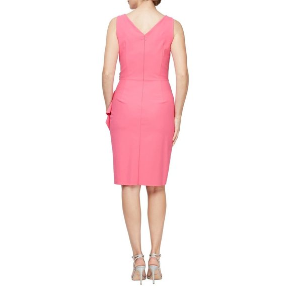 ALEX EVENINGS Side Ruched Embellished Slimming Cocktail Dress Hot Pink 4 NEW - Picture 2 of 7